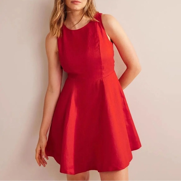Boden NEW!! Fit-and-Flare Linen Mini Dress in Red Size 8 - Picture 1 of 10